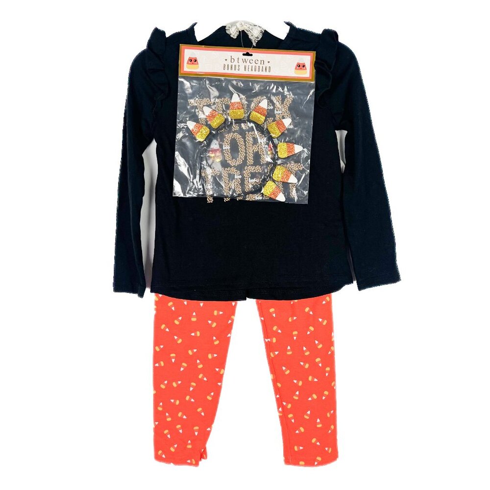 NWT Btween 3 Piece Trick of Treat Halloween Set Top Bottom Headband Size 4 NEW